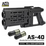 【 Arts Airsoft 製】AS-40 ダブルバレル グレネードランチャー 40mmガスカート 2本付き ナイロンファイバー製 垂直二連