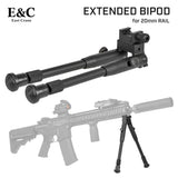 【 E&C 製 】20mmレール 対応 折り畳み式 タクティカルバイポッド 伸縮機能付き アルミ製 二脚 / BK(ブラック)