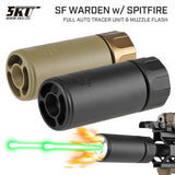 【 5KU 製 】14mm逆ネジ 対応 マズルフラッシュ＆フルオートトレーサー 内蔵 SF WARDEN フラッシュサプレッサー レプリカ アルミ合金製 ハイサイクル対応 3.7v リチウム電池内蔵