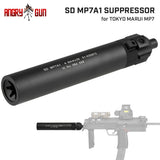 【 Angry Gun 製 】東京マルイ MP7 シリーズ対応 SD サプレッサー サイレンサー ＆ 専用フラッシュハイダー セット リアルマーキング入り 特殊部隊仕様 BK ブラック