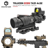 ★フルカスタム済み★【 Evolution Gear 製 】 Trijicon TA31 ACOG 4x32 スコープ レプリカ ( LT100 QDマウント & RMRドットサイト & キルフラッシュ付き） 4倍率 光ファイバー搭載 リアル刻印