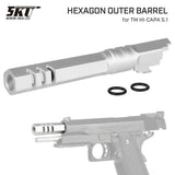 【 5KU 製 】東京マルイ ハイキャパ5.1シリーズ用 11mm正ネジ(メス) 搭載 メタルヘキサンゴンアウターバレル SV(シルバー) GB-548-SV
