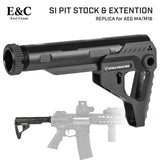 【 E&C 製 】電動ガン M4 / M16 シリーズ対応 SI ピットストック & レシーバーエクステンション セット レプリカ CNCアルミ合金製 BK ブラック